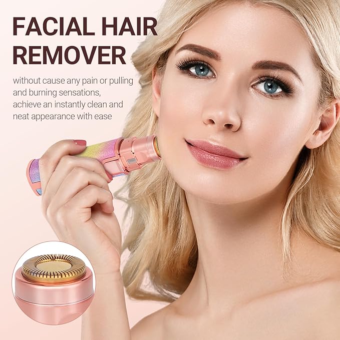 Facial Hair Removal for Women, Electric 2 in 1 Face Shaver and Eyebrow Trimmer, Rechargeable Nose Hair Trimmer for Women, Face Razor with Built-in LED Light-Velvo Beauty