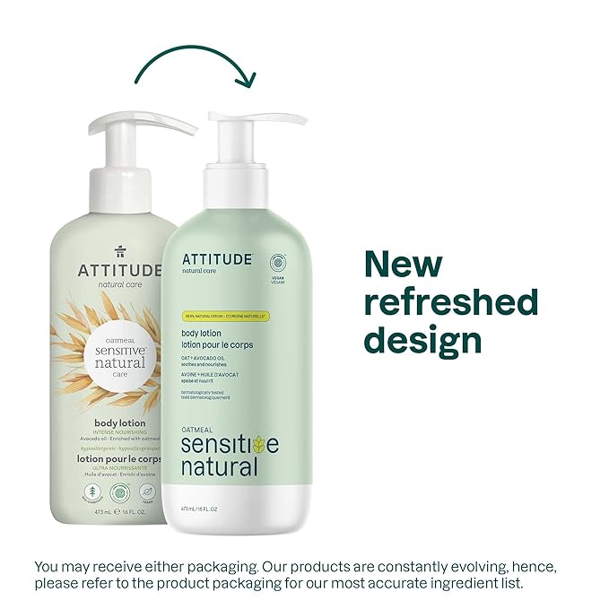ATTITUDE Body Lotion for Sensitive Skin with Oat, EWG Verified, Dermatologically Tested, Vegan, Avocado Oil, 16 Fl Oz-Velvo Beauty