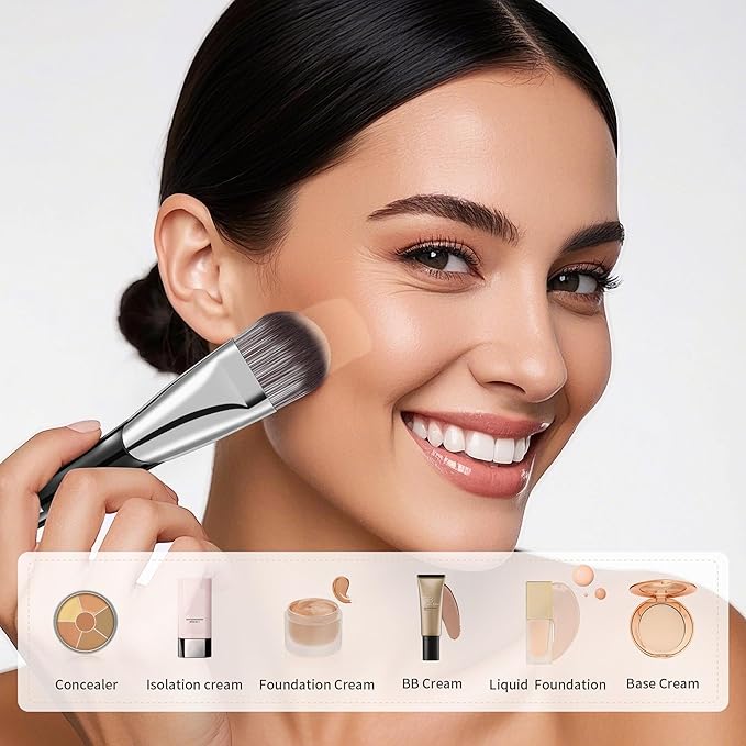 DUcare Flat Foundation Brush for Liquid Makeup, Premium Synthetic Hair Concealer/Kabuki Makeup Brush, Dense Bristles Design, Multi-Purpose Face Brushes for Liquid/Cream/Facial Mask-Velvo Beauty