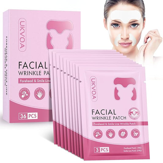 Forehead Wrinkle Patches & Smile Line Patches, Overnight Facial Wrinkle Treatment with Hyaluronic Acid, Aloe, Collagen & Vitamin E to Lift Smile Lines for Women 36pcs-Velvo Beauty