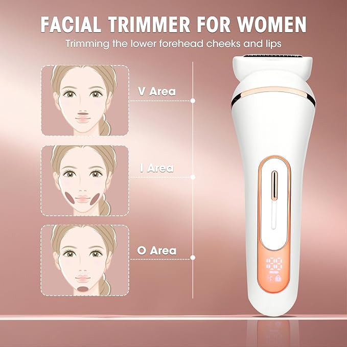 Electric Shavers for Women, 4 in 1 Hair Removal Kit with Epilator Bikini Trimmer Face Razor Body Brush Face Massager Foot Callus Remover, IPX7 Waterproof Lady Razors Set for Legs Armpit Bikini Pubic-Velvo Beauty