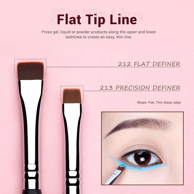 Jessup Eyeliner Brush Set, Professional Eye Liner Makeup Brushes 11pcs, Angled Flat Definer Ultra Fine Bent Pencil Point Eyeliner Brushes for Precision Liner, T324-Velvo Beauty