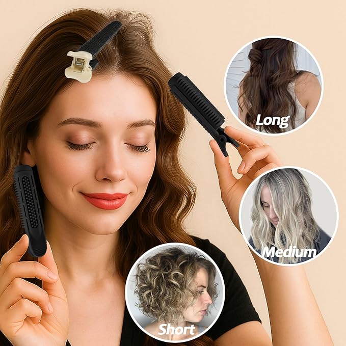 4PCS Volumizing Hair Clips for Root Lift & Volume - Instant Bangs Roller Clips for Effortless Curls & Lift - Velcro Rollers For Hair - Hair Rollers For Women - Black-Velvo Beauty