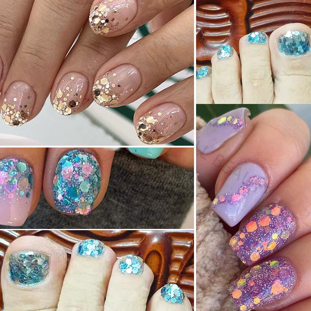 2 Boxes 24 Colors Chameleon Holographic Glitter Mermaid Nail Art Sequins 3D Flakes Laser Gradient Nail Glitter Design Shiny Glitters Powder Accessories for Women Manicure DIY Decorations-Velvo Beauty