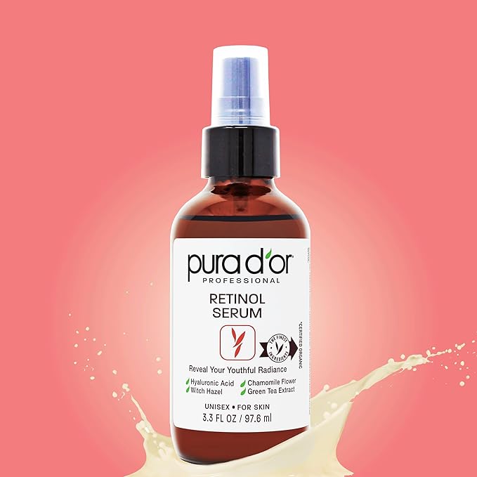 PURA D'OR 3.3 Oz Retinol Serum For Nighttime - Advanced PM Skin Care Formula - Anti-Aging Wrinkle Reducer for Radiant Skin - Natural Vitamin A & Collagen Booster - Fine Lines Treatment - Travel Size-Velvo Beauty