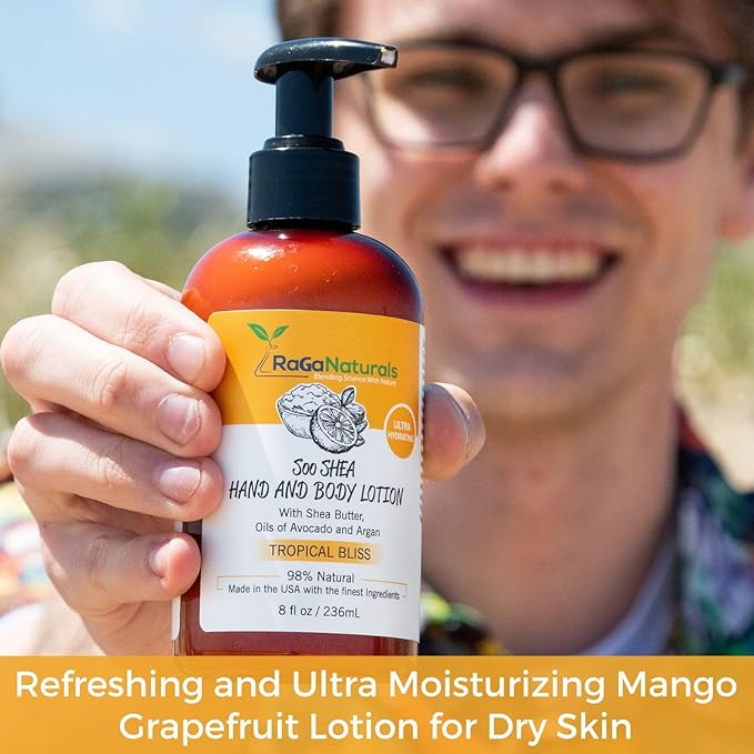 RaGaNaturals Natural Mango Body Lotion for Dry Skin - Tropical Bliss Moisturizer with Shea Butter, Vitamin E, B5, Argan & Avocado Oil - Refreshing Fruity Scent, Plant Based, Non-Greasy, Vegan - 16 Oz-Velvo Beauty