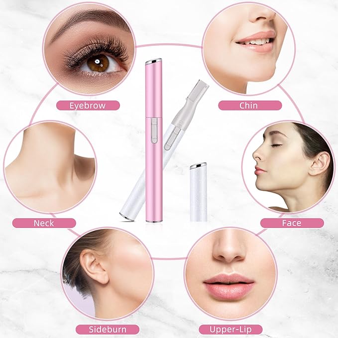 Chumia 2 Pcs Electric Eyebrow Trimmer Women Precision Face Razors Mini Shaver with Comb Christmas Women Gift Battery Operated Personal Epilator for Face Neck Fuzz Lips Leg(White, Pink)-Velvo Beauty