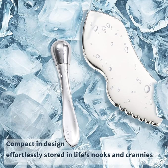 Stainless Steel GuaSha Tool & Eye Cream Applicator Facial Tools, Metal Detail Guasha for Face Neck, Eye Massager Tool, Lymphatic Drainage Face Massage Tool, Skin Care Gift-Velvo Beauty