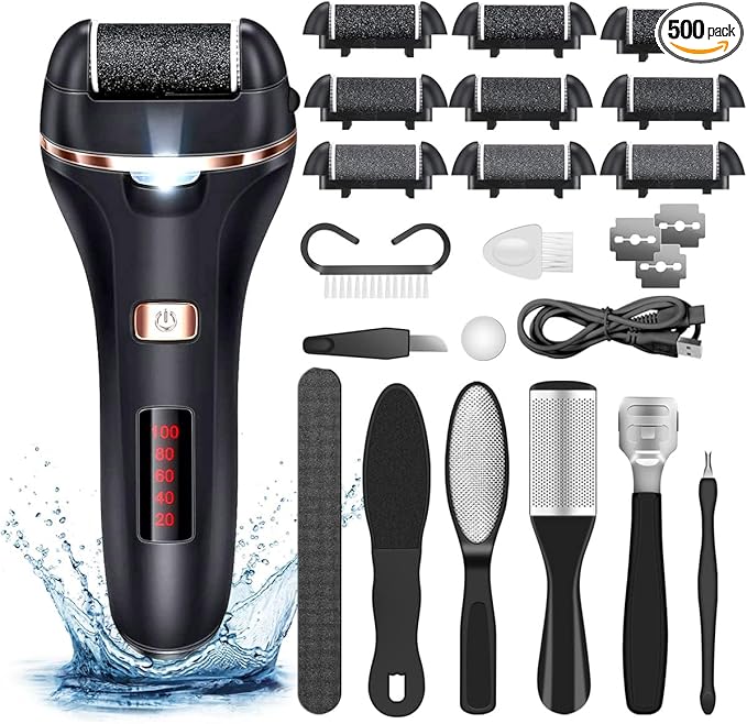 Electric Callus Remover for Feet,Rechargeable Foot File Hard Skin Remover,Waterproof 14 in1 Professional Pedicure Kit for Cracked Heels &Dead Skin,with 9 Roller Heads 2 Speed-Velvo Beauty
