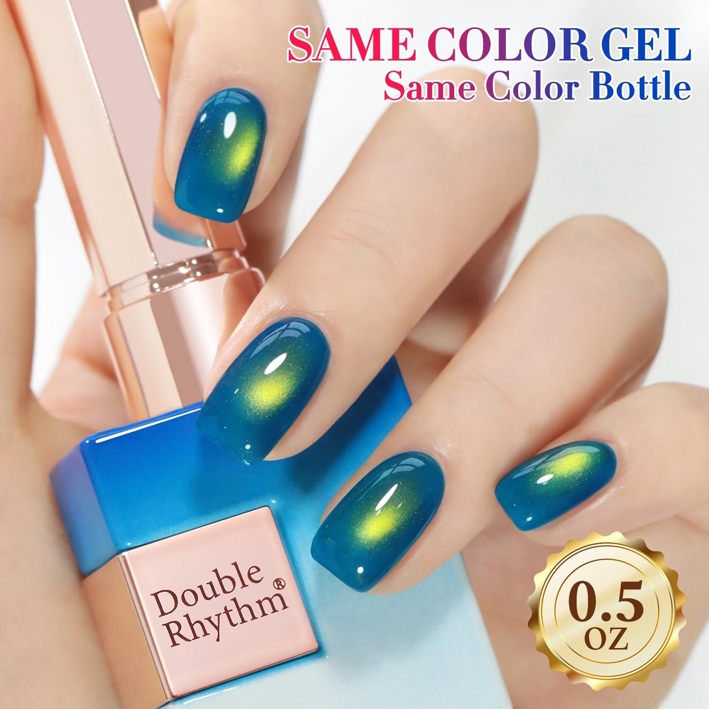 Double Rhythm Jelly Glass Cat Eye Gel Polish with Magnet 15ML Holographic Glitter Shimmer Translucent Sheer Color Magnetic Nail Polish Salon DIY at Home (Golden Blue-MC1255)-Velvo Beauty
