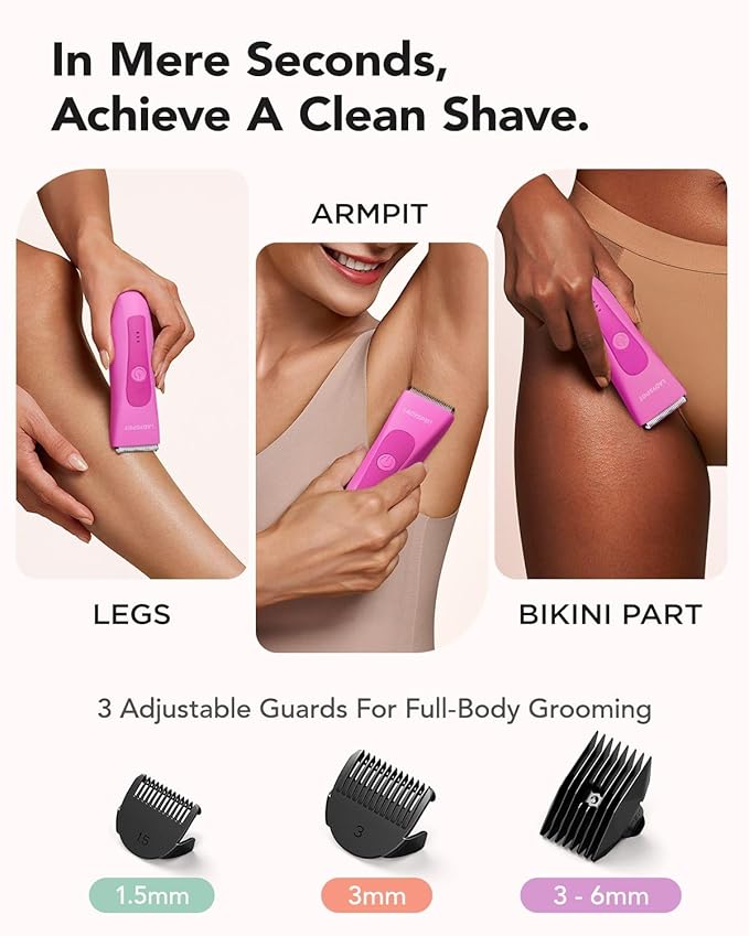 LADYSPOT™ Hair Shaver for Women, Shaving Sets with 3 Gurad and Replaceable Ceramic Blade Heads, No Nick, No Cut, No Razor Burn, Waterproof Wet/Dry, 90 Minutes Shaving (Women-Rosered-Version)-Velvo Beauty