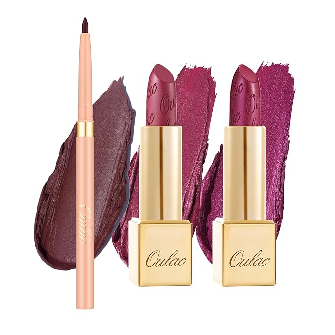 Oulac Red Lipstick & Lipliner Set High Impact Lipcolor with Moisturizing Formula, Vegan Beauty, Full-Coverage Lip Color, Gift Lipstick for Women, 4.3g X 3PCS, LL07+03+04-Velvo Beauty