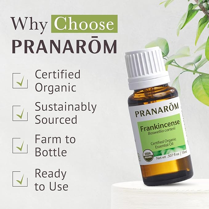 Pranarom USDA Certified Organic Frankincense Essential Oil (15ml), 100% Pure Undiluted Therapeutic Grade from Somalia for Aromatherapy, Diffuser, Skincare, Relaxation, Meditation-Velvo Beauty