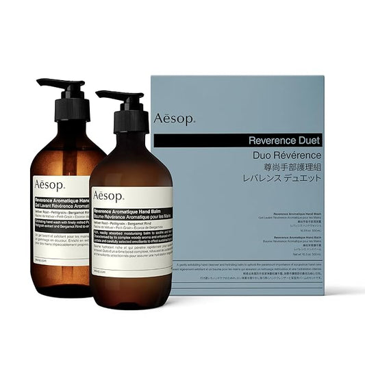 Aesop Reverence Aromatique Duet | Skin Softening Hand Wash & Hand Balm | Woody, Earthy, Smoky | Vetiver Root, Petitgrain, Bergamot Rind | 16.9 oz / 500 mL-Velvo Beauty