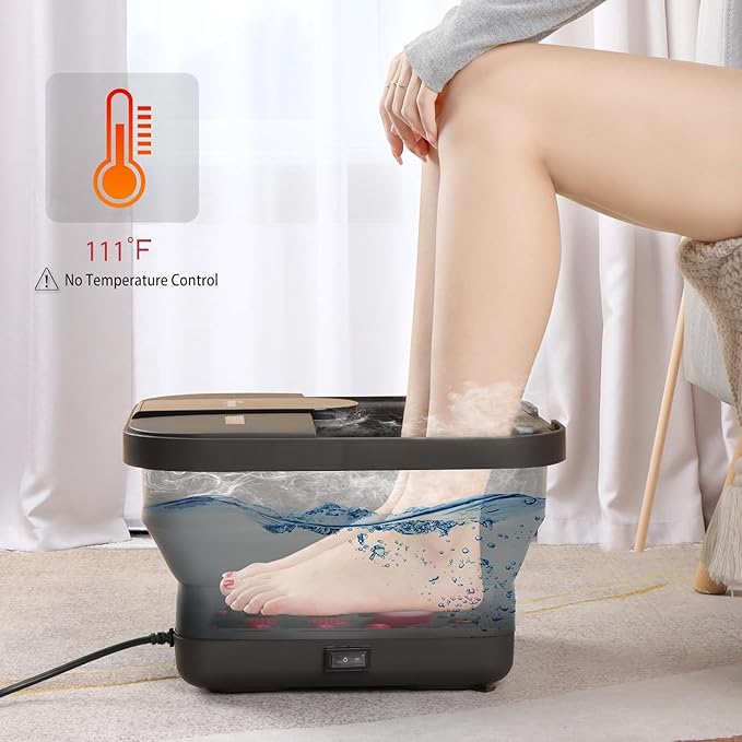 Beinilai Collapsible Foot Spa Bath with Heat,Bubble,Massage Rollers, Tea Tree Oil Foot Soak with Epsom Salt, Pedicure Foot File, Red Light,Removable Pumice Stone,Pedicure Foot Spa-Velvo Beauty
