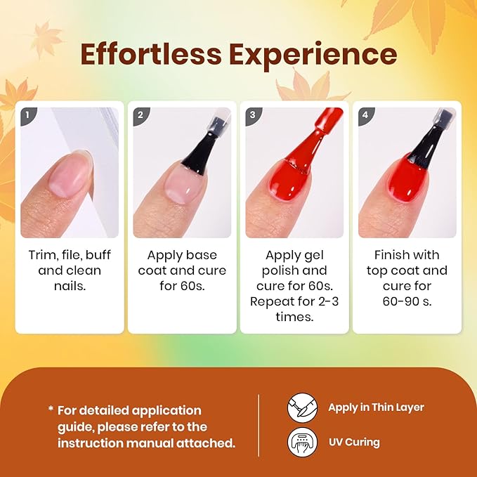 Beetles Fall Gel Nail Polish Set, 6Pcs Yellow Orange Burgundy Red Green Gel Polish Golden Glitter Nails Kit Autumn Realm Collection DIY Nail Art Gifts for Women-Velvo Beauty