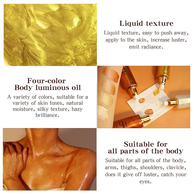 Shimmer Body Oil, Highlighter Makeup Smooth Glitter Glow Liquid Foundation for Face & Body,Liquid Illuminator Body Shimmer Lotion for Women (2# Rose Gold)-Velvo Beauty