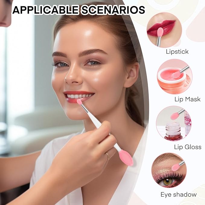 Unaone Lip Scrub Brush - 2 PCS Dual-ended Lip Scrubber Exfoliator and Silicone Lip Brush, 3-in-1 Silicone Lip Scrub Tool Lip Mask Applicator, Gentle Exfoliator & Applicator for Soft-Velvo Beauty