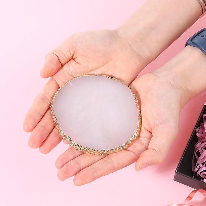 Resin Nail Art Palette Gold Edge Nail Holder Heart Shaped Color Makeup Foundation Mixing Tools Display Board Gel Nail Art Color Mixing Palette Painting Tray Manicure Tool (Irregular White)-Velvo Beauty