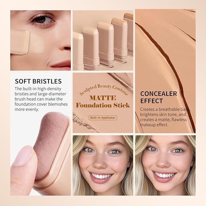 Beauty Balm Serum Boosted Skin Tint, Dual-Ended Eraser Foundation Stick with Brush, Full Coverage Cream Korean Makeup, Long-Lasting Stick for Smooth, Flawless Finish (#3 Warm Beige)-Velvo Beauty