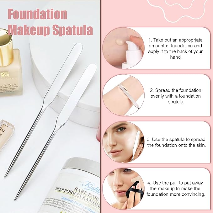 4 Pcs Makeup Spatula Korean Set, Spatula Makeup Korean Foundation Spatula, Stainless Steel Cosmetic Makeup Palette, Korean Makeup Spatula, Makeup Mixing Palette Cosmetic Spatula Skin Care Spatula Tool-Velvo Beauty