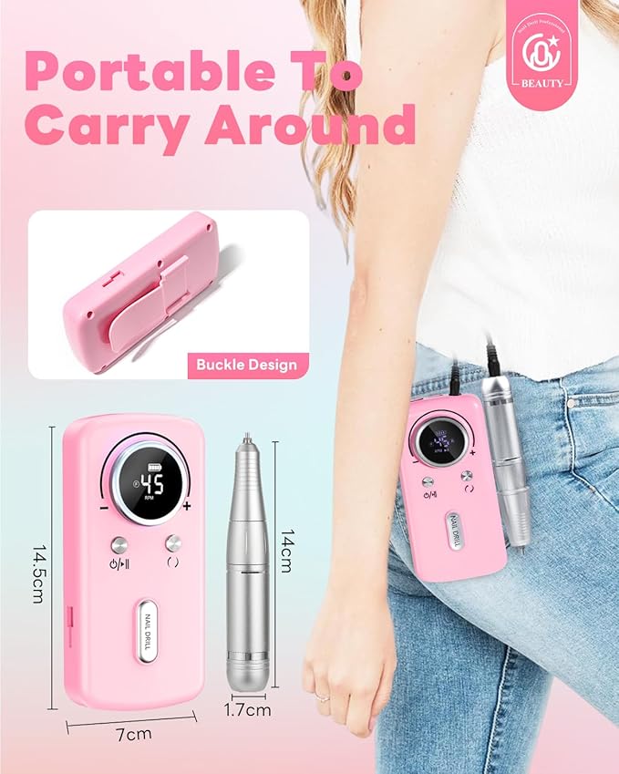 CozyZen Cordless Nail Drill Professional: 45000 RPM Rechargeable Electric Nail File Kit, Portable & Low Noise for Acrylic, Gel Nails, Manicure & Pedicure - Salon & Home Use-Velvo Beauty