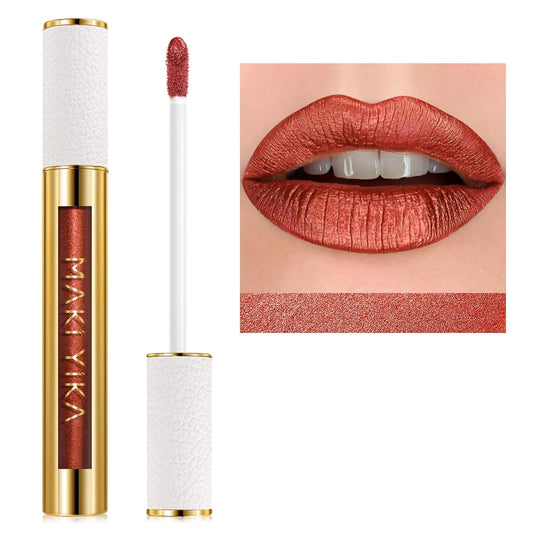MAKI YIKA Red Lipstick for Women Metallic Lipsticks Glitter Long Lasting Lipstick No Smudge No Transfer Liquid Lip Gloss (BR08 Bad Romantic)-Velvo Beauty