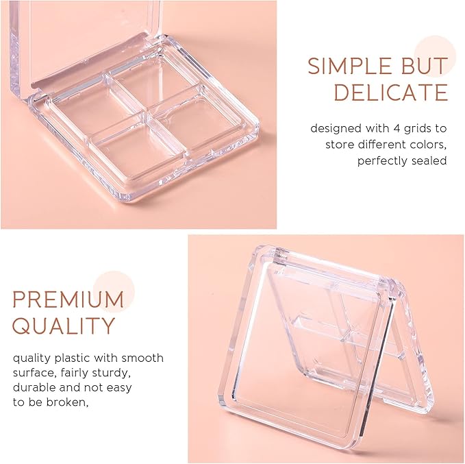 Beaupretty 4 Pieces Empty Eyeshadow Pallet 4 Grids Eye Shadow Lipstick Storage Case Box Clear Makeup DIY Cosmetic Organizer Container-Velvo Beauty