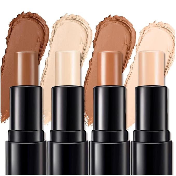 4 Colors Cream Contour, Stick Palette, Contouring Concealer, Stick Primer, Face Makeup Kit for Beginners, Cream Concealer and Highlight Stick(#1+2)-Velvo Beauty