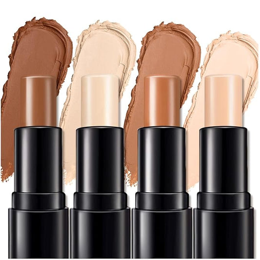4 Colors Cream Contour, Stick Palette, Contouring Concealer, Stick Primer, Face Makeup Kit for Beginners, Cream Concealer and Highlight Stick(#1+2)-Velvo Beauty