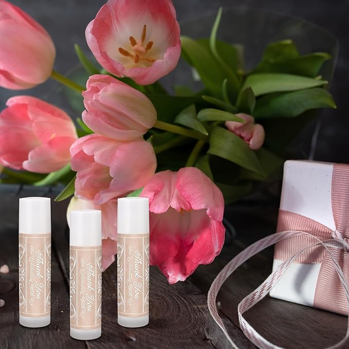 Dunzy 50 Pcs Thank You Gift Lip Balm Bulk Baby Shower Party Favors Bridal Shower Favor Lip Care with Assorted Fruit Flavors Thank You Lipstick for Guest Basket Gift Stuffer (Vintage)-Velvo Beauty