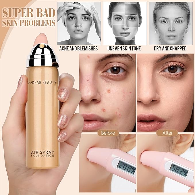 AirBrush Foundation Spray, Silky Mist Foundation Spray Makeup Set with Brush, Full Coverage Foundation for Smooth Radiant Finish, Formula Breathable Lightweight Hydrating | #A06 Pearl-Velvo Beauty