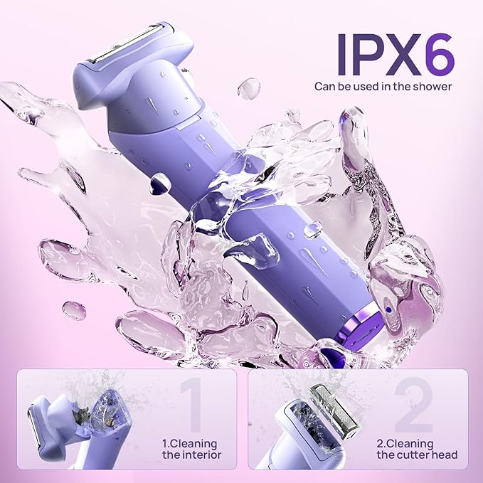Buqikma Bikini Trimmer for Women - Painless Rechargeable Electric Razor Silk-Smooth Pubic Hair Trimmer Ipx6 Waterproof & Bikini Shaver with Charge Dock for Full Body with Ceramic Blade, Purple-Velvo Beauty