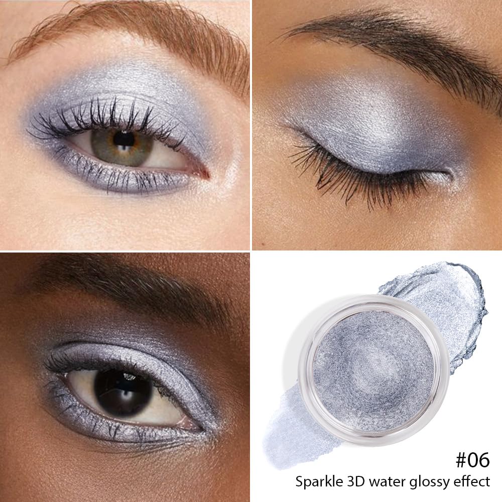 Cream Glitter Grey Blue Shimmer Metallic Eyeshadow Palette Makeup, Natural Single Mini Instant Holographic Eyeshadow For Women, Sombras Crema Para Ojos, Talc, Paraben & Cruelty Free-Velvo Beauty