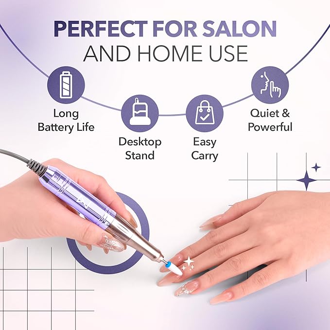 M Mase- Professional Nail Drill Machine - Coreless 2-in-1 Nail File - Electric, Cordless, 35000 RPM, HD Display - Electric Nail Drill for Professional & Home Use (Violet)-Velvo Beauty