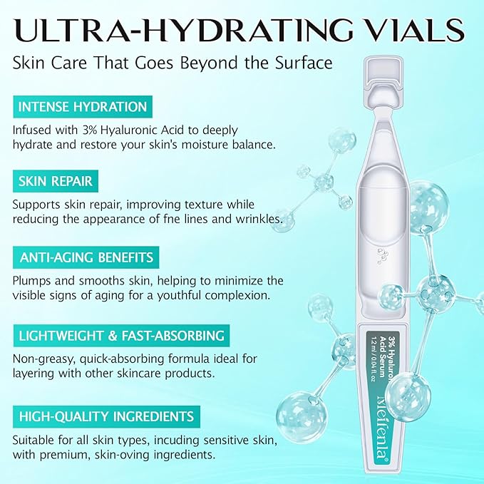 Hyaluronic Acid Serum for Face, 3% Hyaluronic Acid Serum Ultra-Hydrating Tube, Anti Aging Single-Use Vials Skincare for Dry Skin, Smoother Skin, Deep Moisturizing, Pre-Makeup Skincare - 1 Box of 30-Velvo Beauty