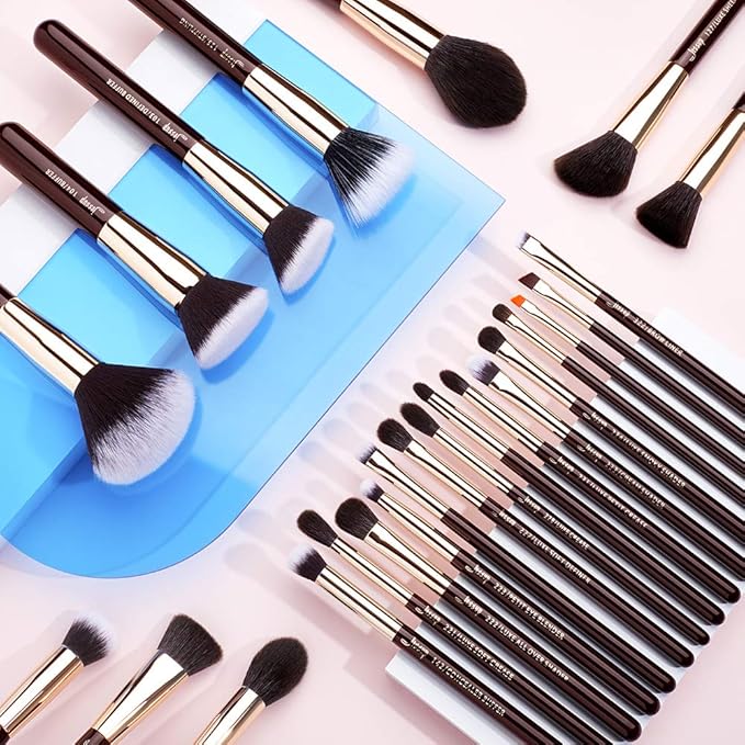 Jessup Makeup Brushes Set Professional, 25PCS Premium Natural Powder Foundation Eyeshadow Blending Concealer Blusher Highlight Labeled Brushes, T280-Velvo Beauty