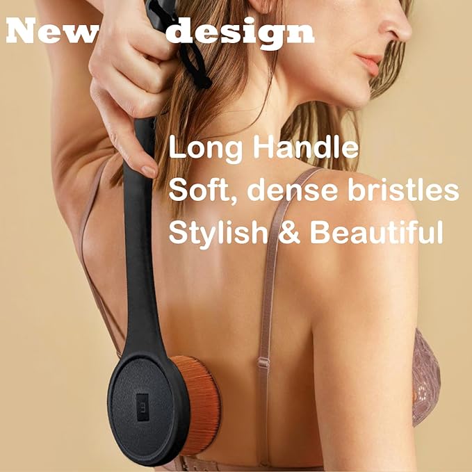 Extra Large Body Makeup Brush For Self Tanner, Sunscreen, Self Tan Back Applicator, Wide-Headed Kabuki Brush for Even& Pretty Lotion Application. Bronzer Blend, Long-Handle Face Leg Brush- Black Set-Velvo Beauty