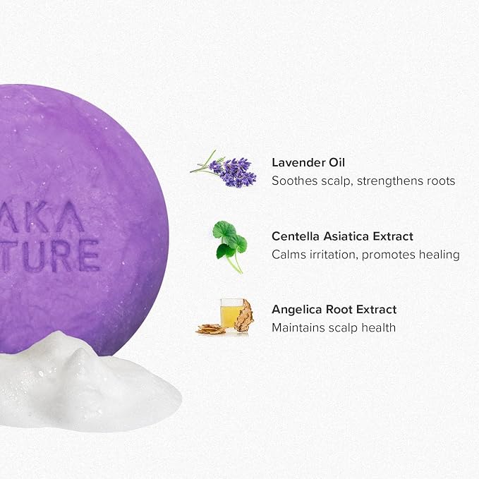 Maka Nature Low-Carbon Shampoo Bar | Korean K-Beauty Haircare with Natural Ingredients for Scalp & Hair Types | Vegan, Eco-Friendly, pH balanced, 3.35oz (Lavender)-Velvo Beauty