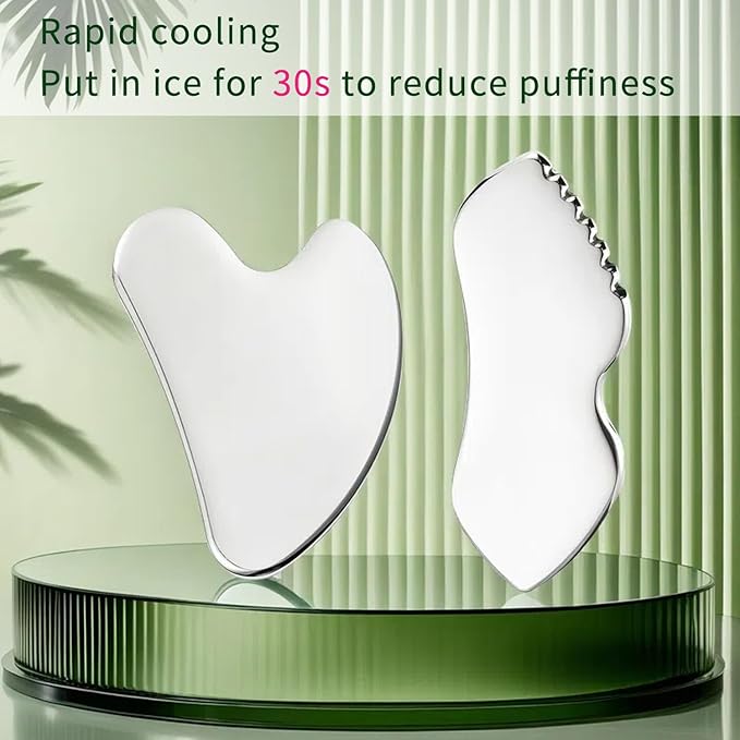 ANNROS 2Pcs Stainless Steel Gua Sha Facial Tools, GuaSha Set for Face Neck, Natural Skin Care,Perfect GuaSha Set for Skincare and Rituals and Travel-Friendly, Gift for Women-Velvo Beauty