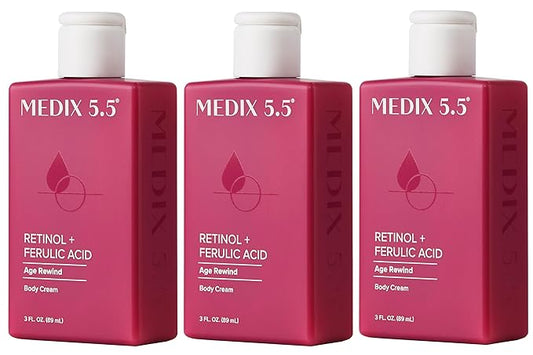 Medix 5.5 Retinol Body Lotion Firming Moisturizer | Crepey Skin Care Treatment | Retinol Body Cream | Firming Cream Targets Look Of Crepe Skin, Wrinkles, & Sagging, 3 Fl Oz Travel Size, 3-Pack-Velvo Beauty