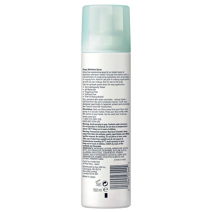 Curel Japanese Skin Care Deep Moisture Spray, Spray on Moisturizer for Dry Skin, Face Hydrating spray with Ceramides, 5 Oz-Velvo Beauty