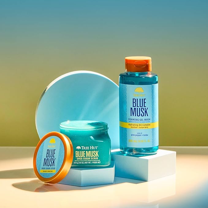 Tree Hut Blue Musk Shea Sugar Scrub | Exfoliating Body Scrub Removes Dead, Dry Skin for a Soft & Hydrated Feel | Nourishing Essential Body Care | 18 fl oz.-Velvo Beauty