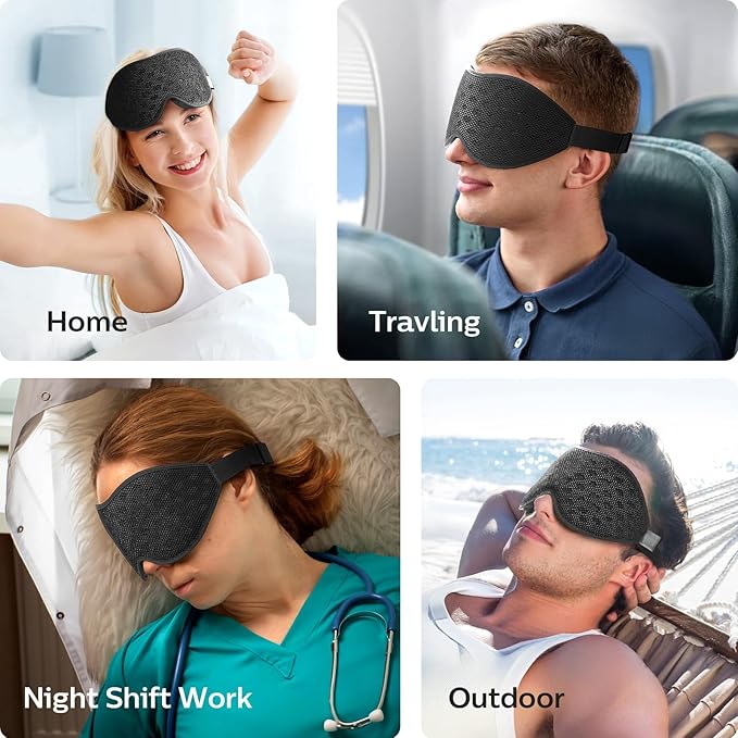 LitBear Breathable Sleep Mask, 3D Eye Mak Sleep for Side Sleepers Women Men, Light Blocking Sleeping Mask with Adjustable Strap, Soft Lightweight Eye Cover for Travel, Night Work, Nap, Office - Black-Velvo Beauty