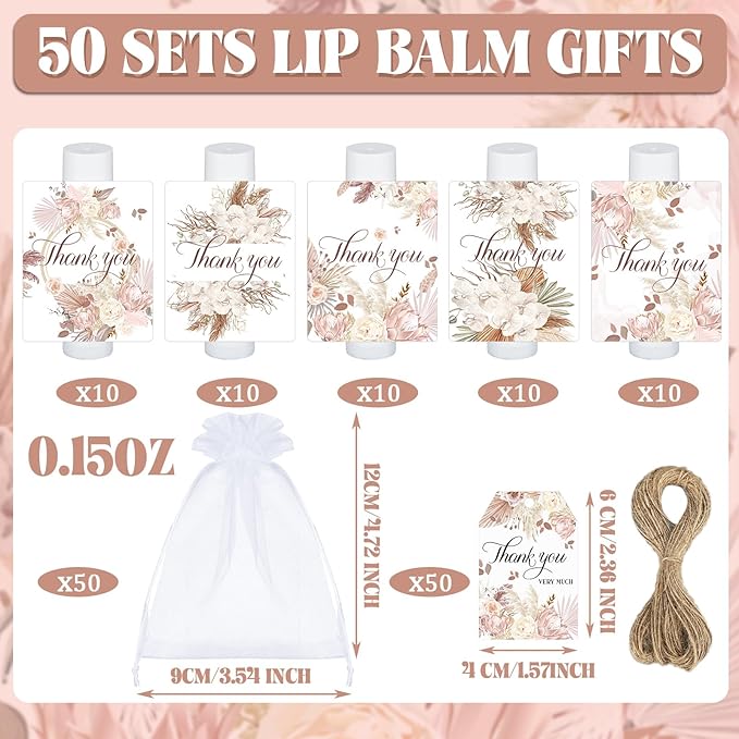 50 Set Employee Appreciation Gifts Bulk Baby Shower Favors Lip Balms Bulk Thank You Gifts Wedding Bridal Shower Bachelorette Gifts Prizes for Guests Women Teacher Coworker Nurse(BOHO)-Velvo Beauty