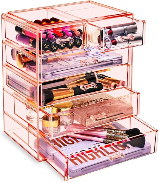 Sorbus Acrylic Makeup Organizer - Organization and Storage Case for Cosmetics Make Up & Jewelry - Big Clear Makeup Organizer for Vanity, Bathroom, College Dorm, Closet, Desk (4 Large, 2 Small Drawers)-Velvo Beauty