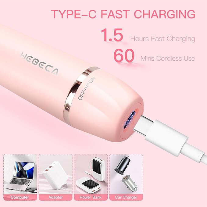 Nose Hair Trimmer for Women, 3in1 Electric Eyebrow Trimmer Waterproof Facial Hair Removal Rechargeable Hair Shaver Razor for Nose Ear Eyebrow Peach-Fuzz Lips Chin FT3001 Pink-Velvo Beauty