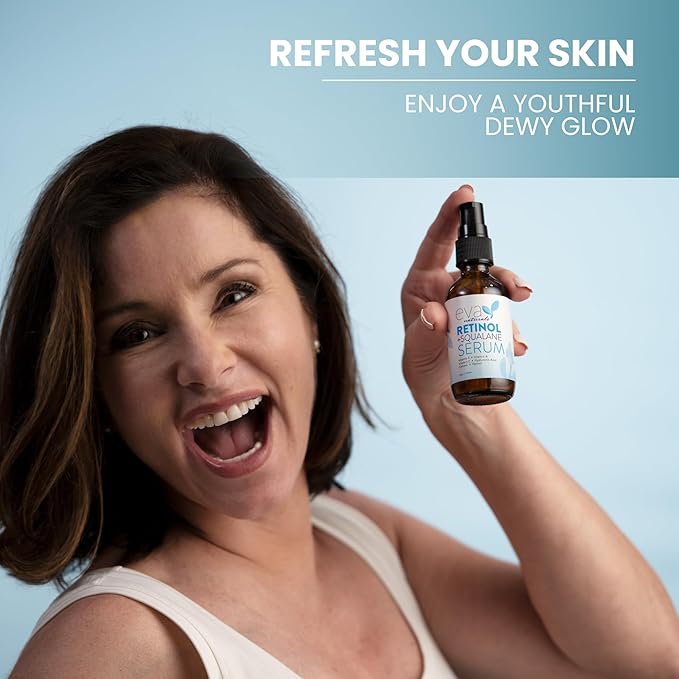 Eva Naturals Retinol + Squalane Serum – Anti Aging Face Serum for Wrinkles, Collagen Boost, Eye & Night Use – Retinoid Skin Care for Acne, Pores, Dark Spots & Sensitive Skin-Velvo Beauty