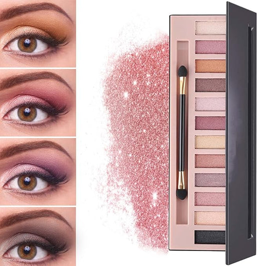 12 Color Naked Eyeshadow Palette,Pearly Earth Color Eyeshadow,Natural Shimmer Eyeshadow Palette,Professional Waterproof and Smudge Proof Eye Shadow Palette Kit,Eye Makeup Set for Women(B)-Velvo Beauty