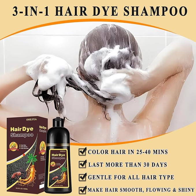 Silver Gray Hair Dye Shampoo 3 in 1, Long-lasting & Natual Hair Color Shampoo Lasting for 4 Weeks, Herbal Ingredients Natural Shampoo Hair Dye Effect in Minutes, Christmas Gifts for Men Women 500ml-Velvo Beauty